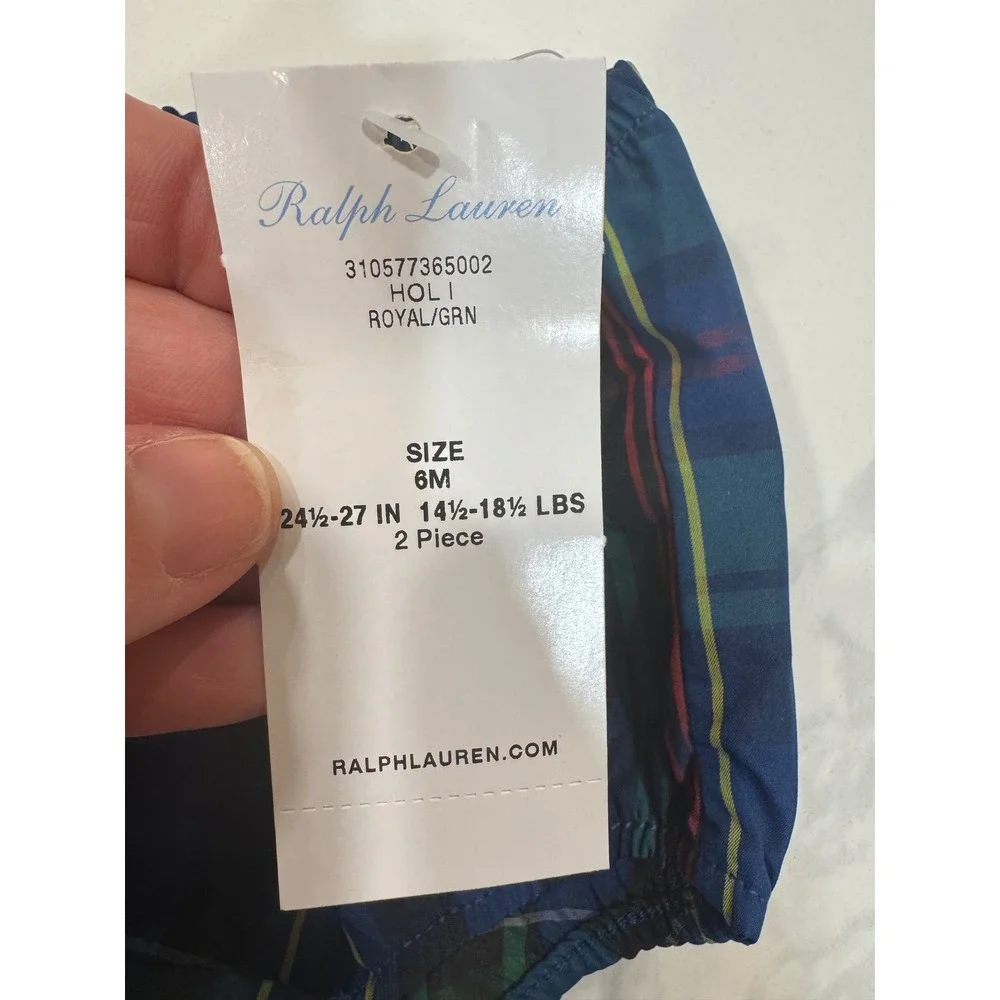 Ralph Lauren Baby Bloomers Diaper Cover Plaid Holiday 6M Blue Green NWT